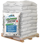 Bags of Magic Salt deicing product piled high on pallet